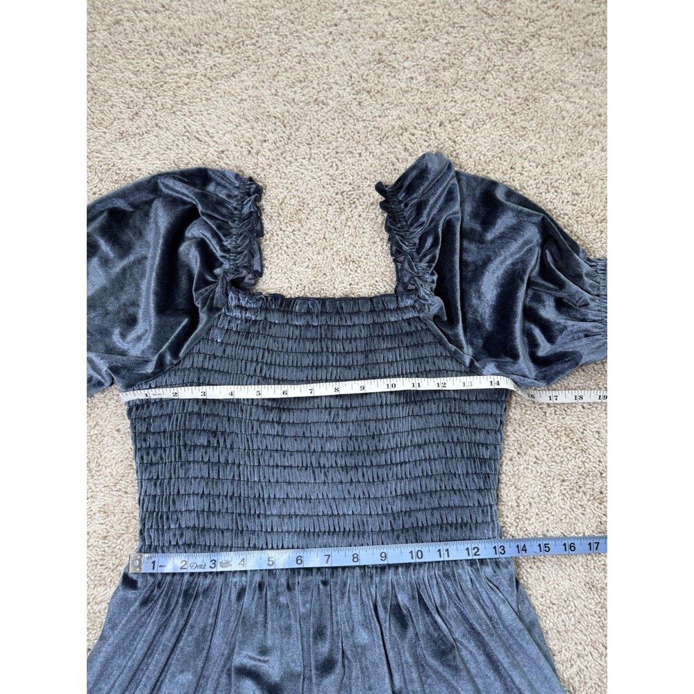 Baltic Born Vivaldi Smocked Velvet Blue Midi‎ Dress M Boho Feminine Cottagecore - Picture 10 of 10
